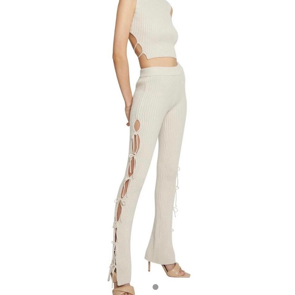 Danielle Guizio Ribbed Knit Set Light Oat